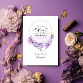 Invitación Boda de código QR de herbario geométrico violeta y
