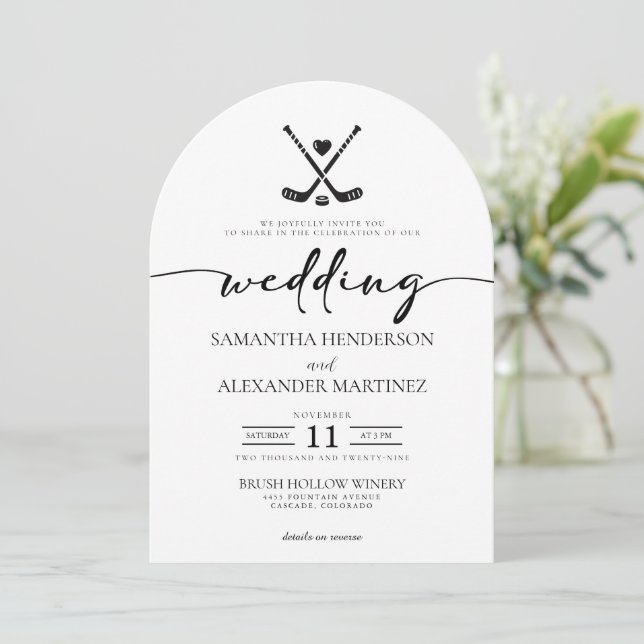 Invitación Boda de código QR de hockey Love (Anverso de pie)