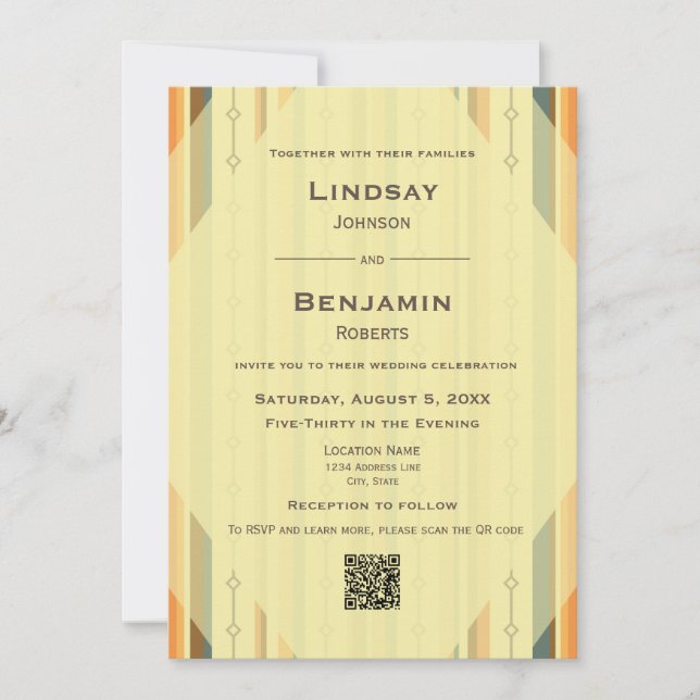 Invitación Boda de código QR de inspiración moderna de mediad (Anverso)