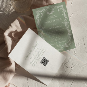 Invitación Boda de código QR de jardín verde salvia floral mo