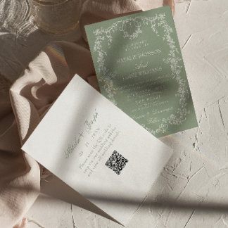 Invitación Boda de código QR de jardín verde salvia floral mo