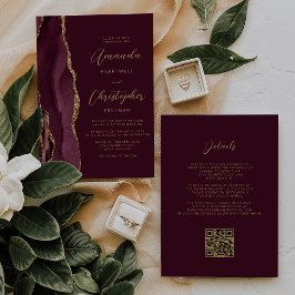 Invitación Boda de código QR de la Agate de Oro de Borgoña