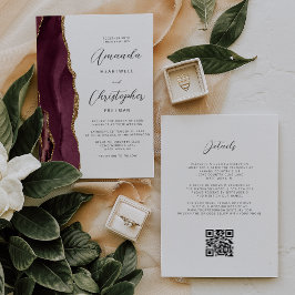 Invitación Boda de código QR de la Agate de Oro Rojo de Borgo