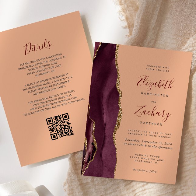 Invitación Boda de código QR de la Bolsa de Oro de Borgoña (Subido por el creador)