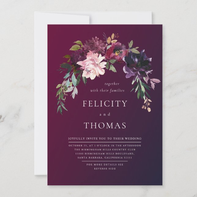 Invitación Boda de código QR de la flor de otoño romántica de (Anverso)