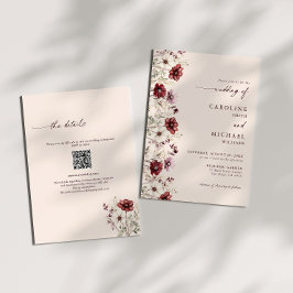 Invitación Boda de código QR de la flor silvestre de Borgoña