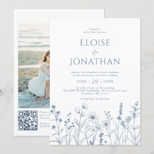 Invitación Boda de código QR de la flor silvestre minimalista