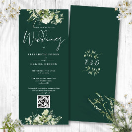 Invitación Boda de código QR de la floral verde esmeralda