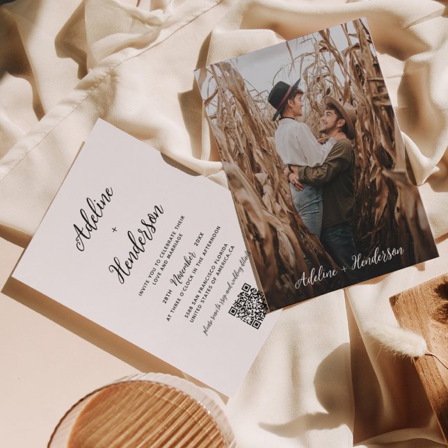 Invitación Boda de código QR de la foto de guión clásico simp (Subido por el creador)