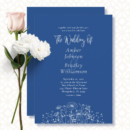 Invitación Boda de código QR de la foto floral azul azul mini