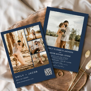 Invitación Boda de código QR de la foto Minimalista azul de l