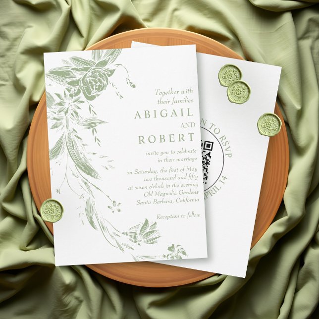 Invitación Boda de código QR de la guirnalda floral verde de  (Subido por el creador)