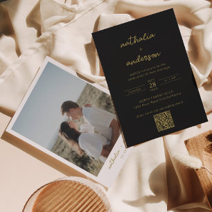 Invitación Boda de código QR de la imagen moderna de Black Go
