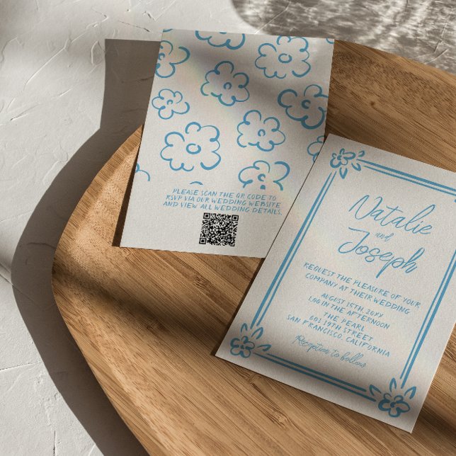 Invitación Boda de código QR de la Italia Azul Mediterráneo d (Subido por el creador)