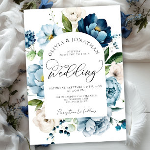 Invitación Boda de código QR de la Marina Rusa azul en 1 pres