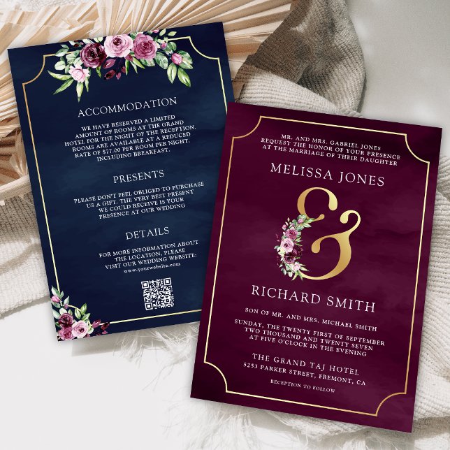 Invitación Boda de código QR de la Marina y la Ampersa floral (Subido por el creador)