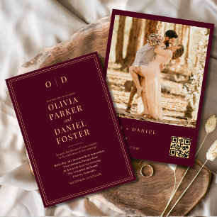 Invitación Boda de código QR de la moderna foto de oro en Bor
