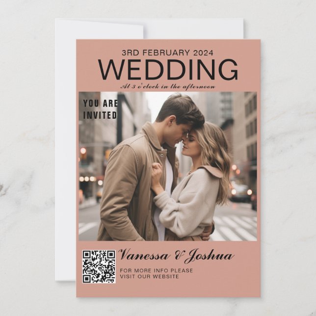Invitación Boda de código QR de la revista de portada fotográ (Anverso)