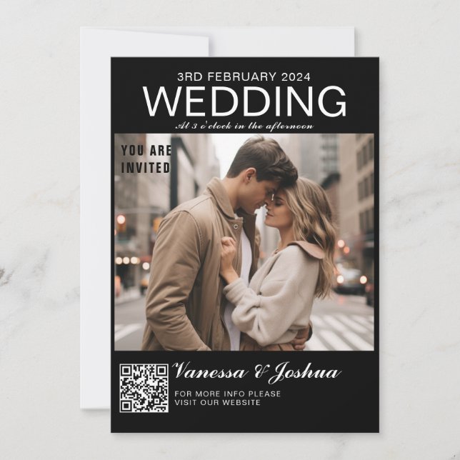 Invitación Boda de código QR de la revista de portada fotográ (Anverso)