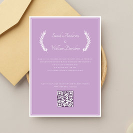 Invitación Boda de código QR de lavanda elegante floral moder