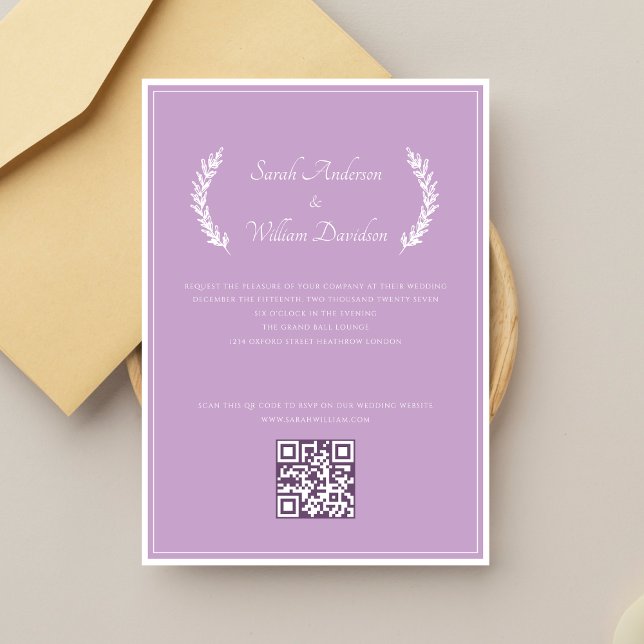 Invitación Boda de código QR de lavanda elegante floral moder (Subido por el creador)