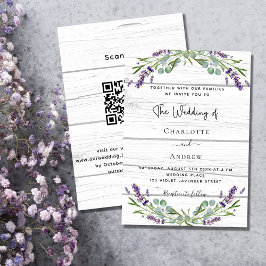 Invitación Boda de código QR de madera blanca de lavanda