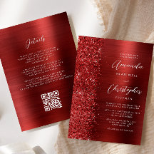 Boda de Código QR de Metal Pulido Rojo Glam