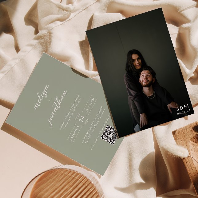 Invitación Boda de código QR de monograma de foto verde de sa (Subido por el creador)