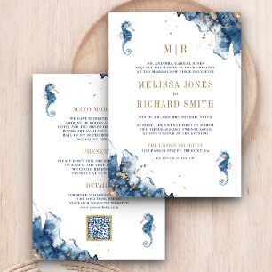 Invitación Boda de código QR de monograma marino de la Marina