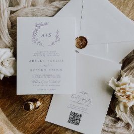 Invitación Boda de código QR de monograma púrpura de hoja mín