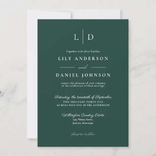 Invitación Boda de código QR de monograma simple verde esmera