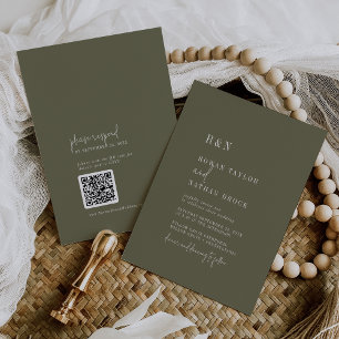Invitación Boda de código QR de monograma verde oliva de Moda