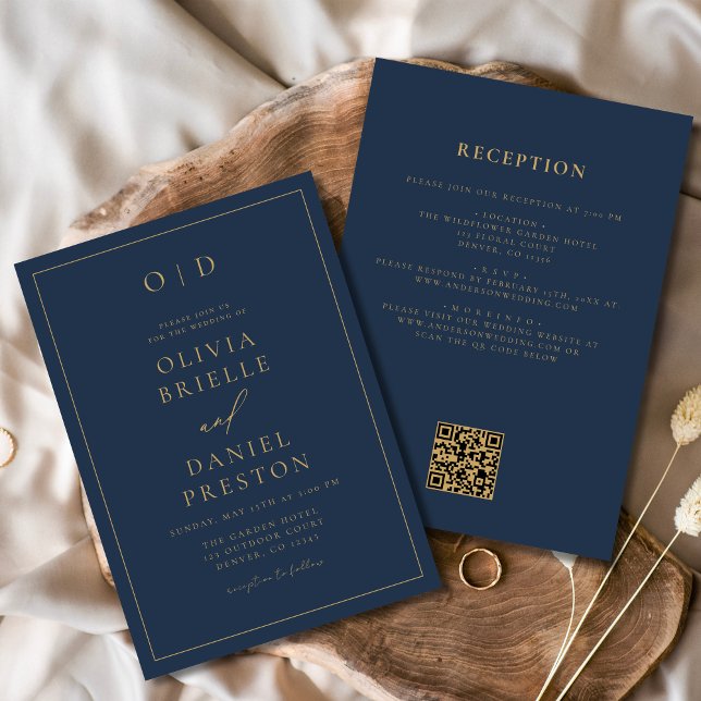 Invitación Boda de código QR de Navy Blue Gold (Subido por el creador)