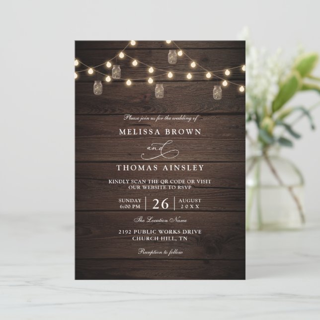 Invitación Boda de código QR de otoño moderno boho de madera  (Anverso de pie)