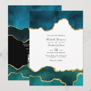 Invitación Boda de código QR de piedra de ágata geoda verde a