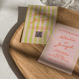 Invitación Boda de código QR de Pinstripes escritas a mano co