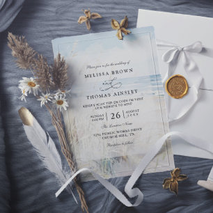 Invitación Boda de código QR de playa de acuarela moderna jun