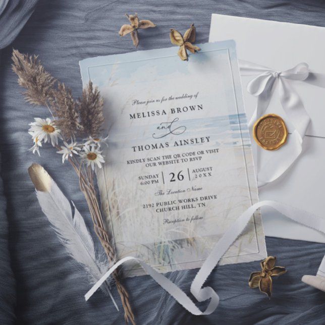 Invitación Boda de código QR de playa de acuarela moderna jun (Subido por el creador)
