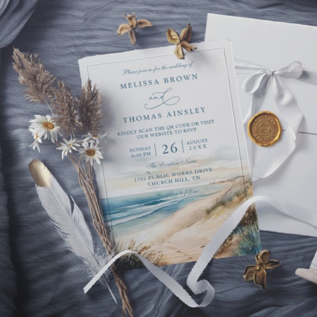 Invitación Boda de código QR de playa de océano de verano en  (Subido por el creador)