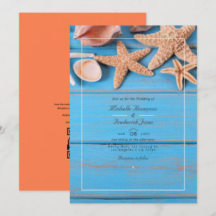 Invitación Boda de código QR de playa de turquesa y coral con