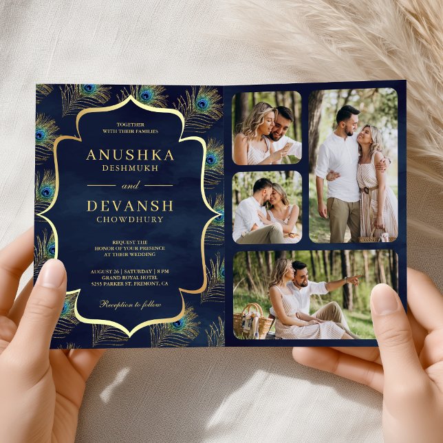 Invitación Boda de código QR de plumas de pavo real azul de l (Subido por el creador)