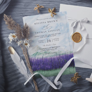 Invitación Boda de código QR de prado de lavanda rústica de m