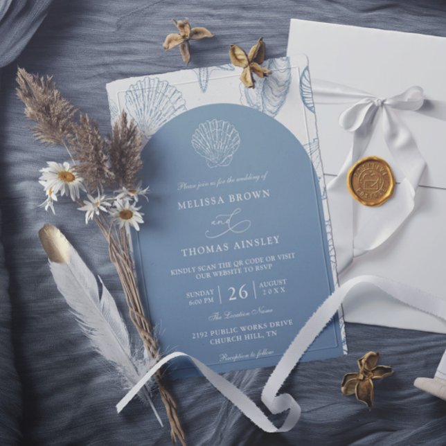 Invitación Boda de Código QR de Presupuesto de Playa de Conch (Subido por el creador)