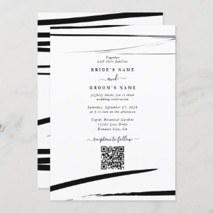 Invitación Boda de código QR de resumen blanco negro moderno