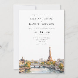 Invitación Boda de código QR de Romantic Watercolor París Fra