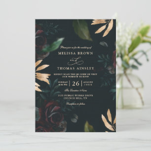 Invitación Boda de código QR de rosa borgoña de terciopelo os