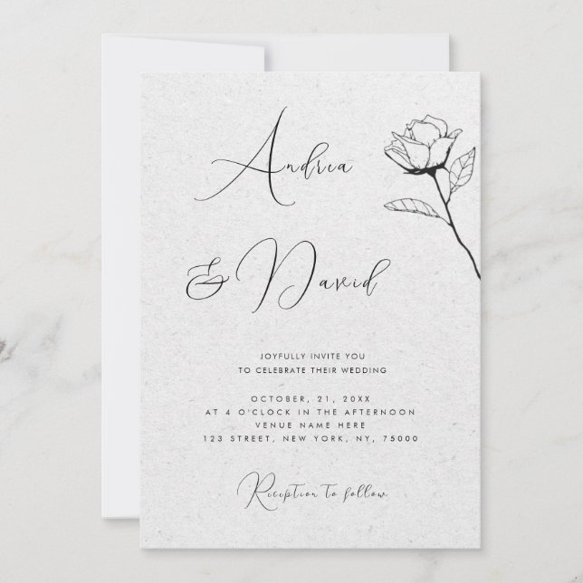 Invitación Boda de código QR de rosa dibujada con aspecto kra (Anverso)