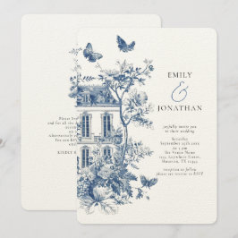 Invitación Boda de código QR de Rustic Blue Toile De Jouy