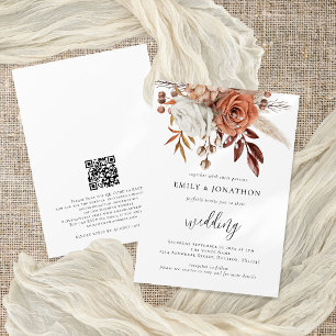 Invitación Boda de código QR de Rustic Terracotta Florals