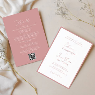 Invitación Boda de código QR de script de borde rosado simple